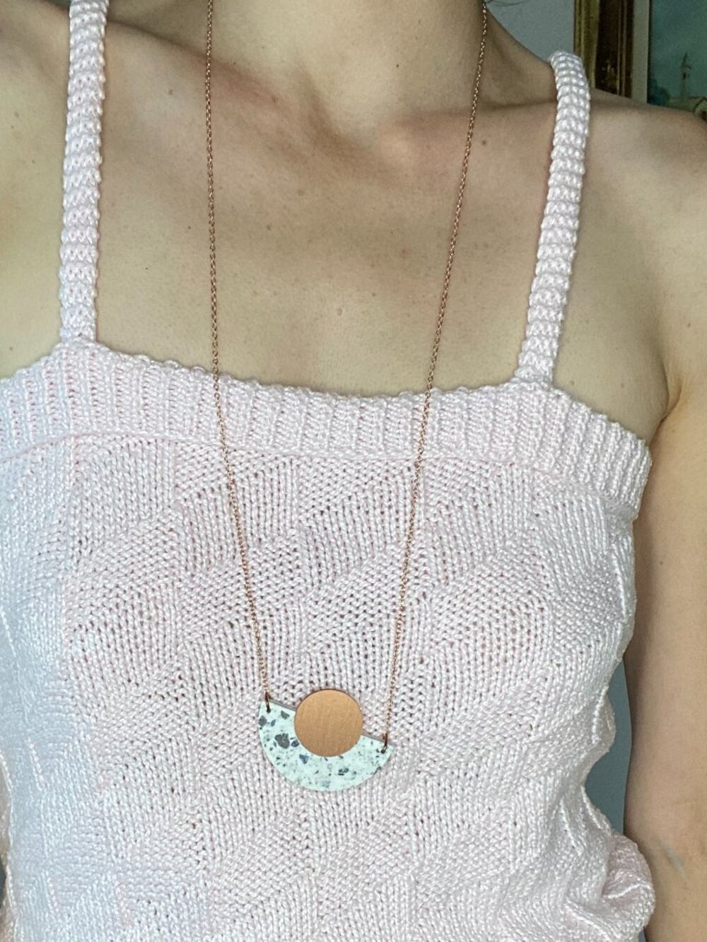 Handmade-Artisan Geometric Terrazzo Necklace – Rose Gold Finish